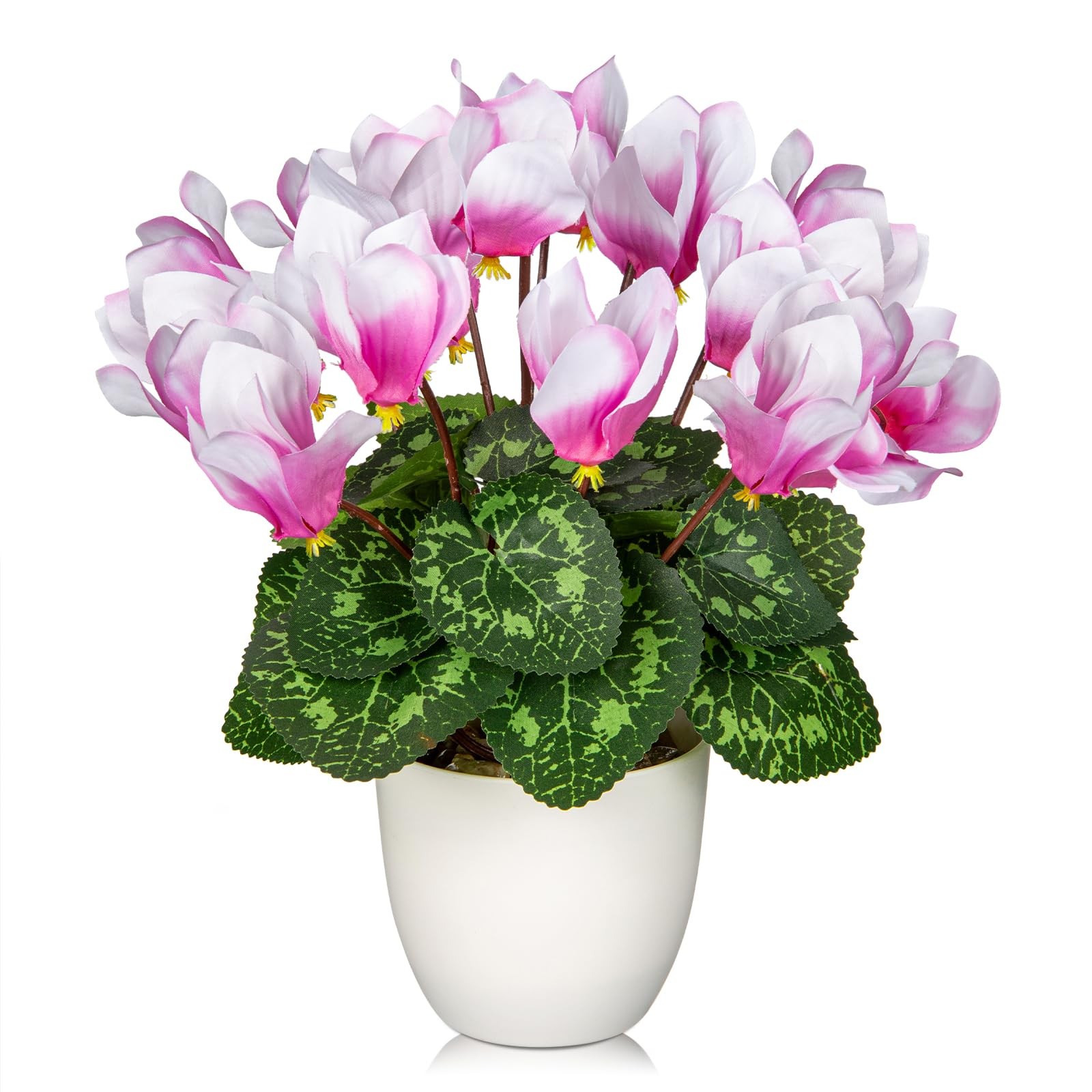 Artificial Cyclamen Flowers Plant Potted Fake Silk Flower Plants in White Pot…