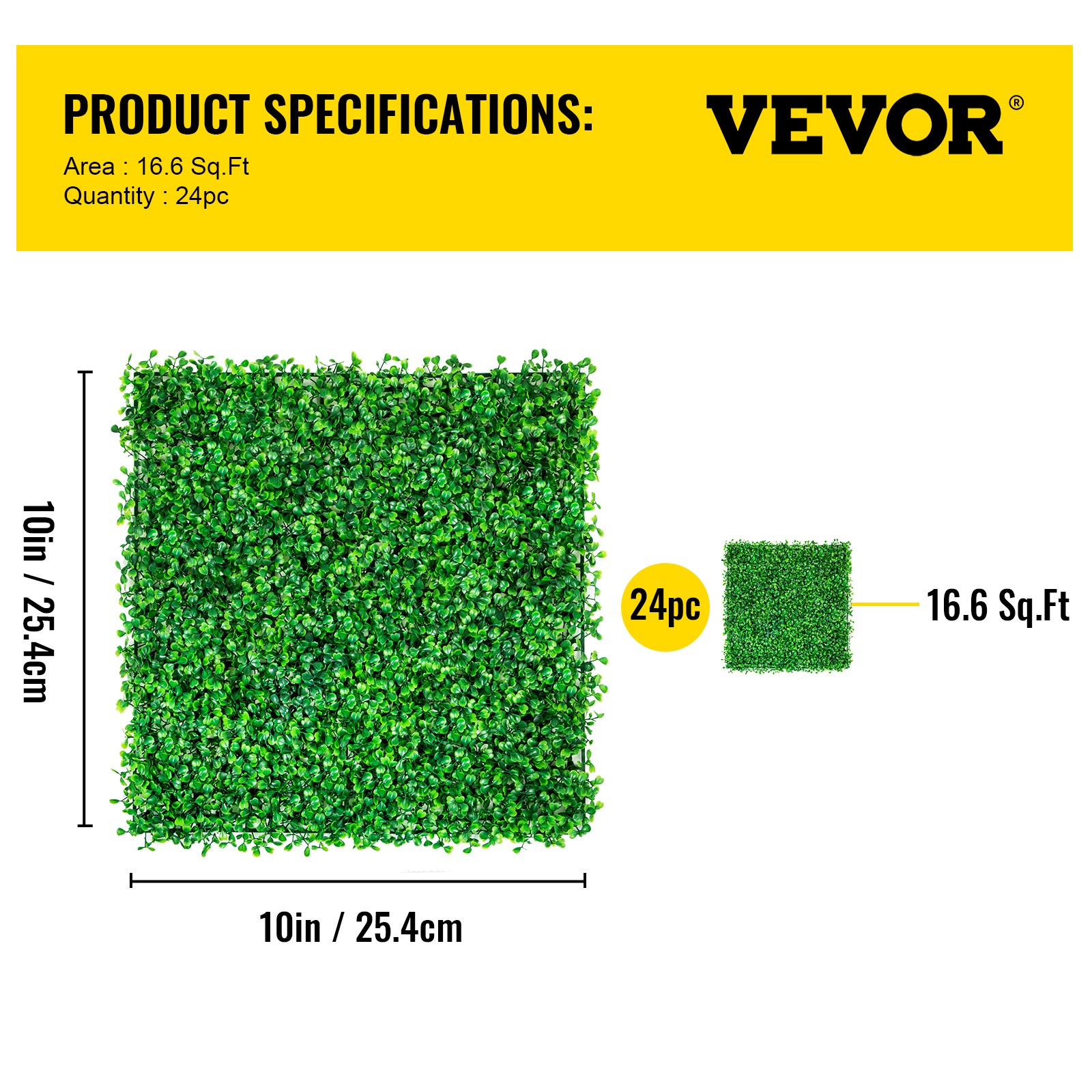 VEVOR Artificial Boxwood Panel, Boxwood Hedge Wall Panels UV 24pcs 10″ X 10″
