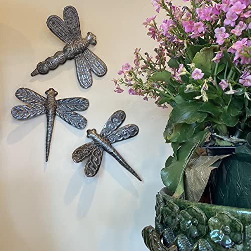 Set of 3 Small Garden Dragonflies 6 Inches, Decorative Wall Hanging Plaques,