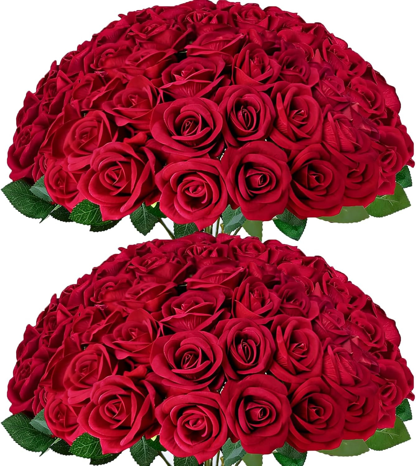 50Pcs White Roses Artificial Flowers with Stems，Fake Roses Bouquet Fake Flowers