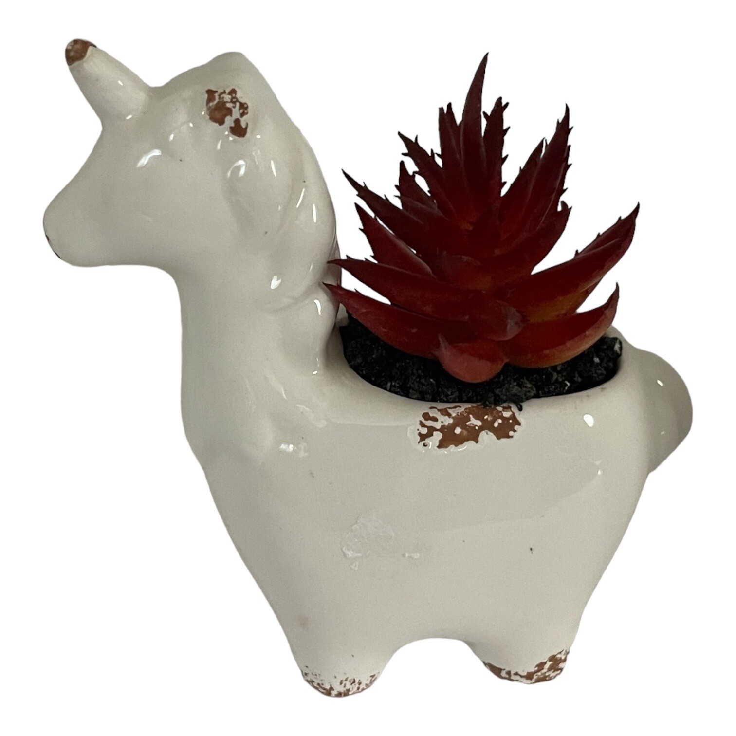 Unicorn Faux Succulent Planter White 4.5″ Home Decor Rustic Farmhouse