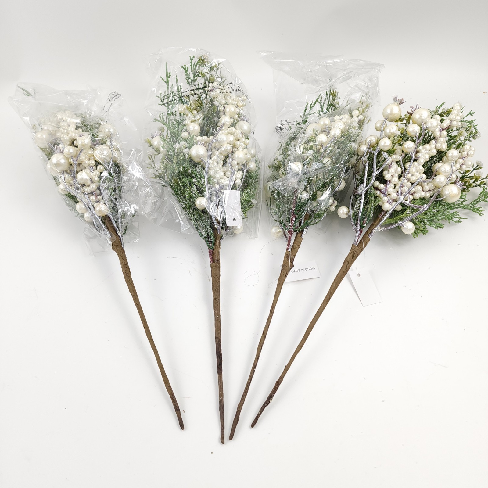 Set of 4 Winter Frost Cedar and Berry Picks by Valerie in Ivory Holiday decor