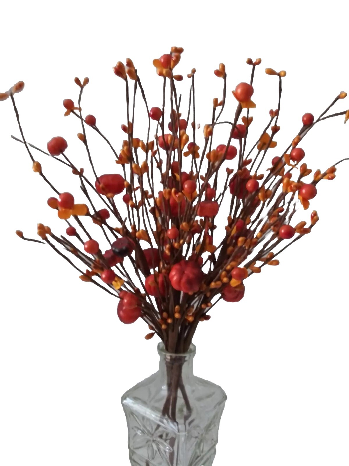 6 PCS Artificial Berry PumpkinStem Orange RedBerry Pick Autumn Vase Not Included