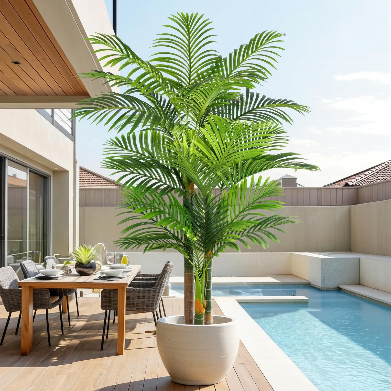 6ft Tall Triple Golden Cane Palm Artificial Tree Large Tropical Palm Tree UV …
