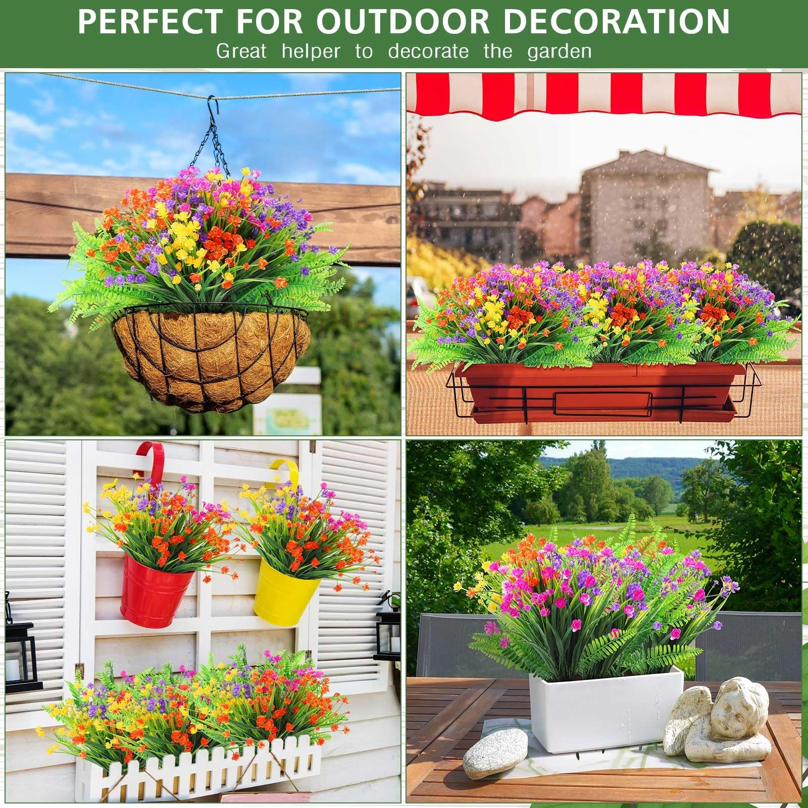 100 Bundles Artificial Flowers Outdoor Spring Fake Plants Bulk UV Resistant F…
