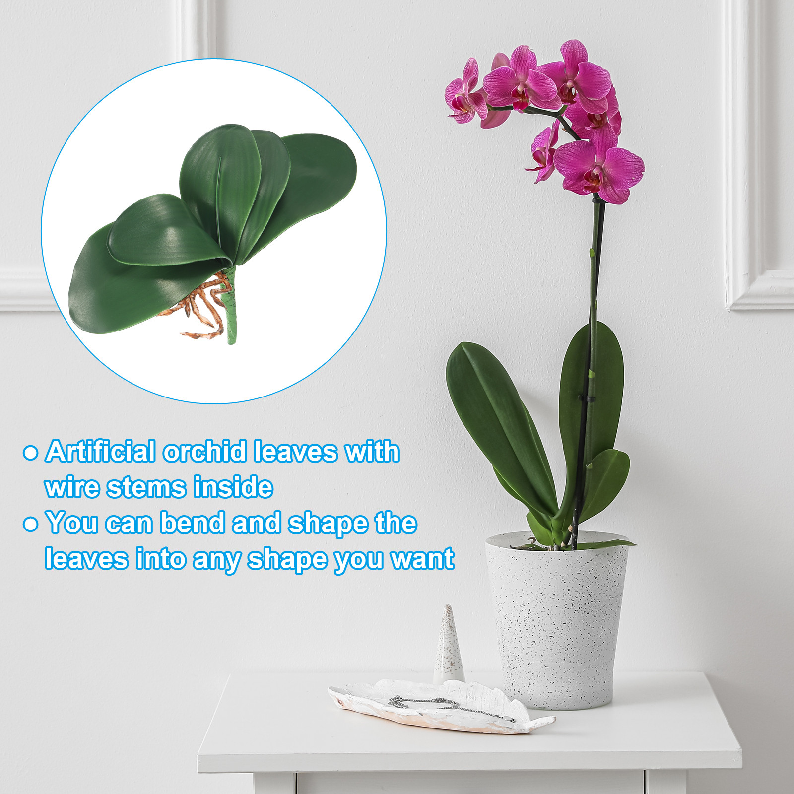 3 Pcs 8.27 Inch Faux Orchid Leaves 5 Petals Artificial Leaf with Stems