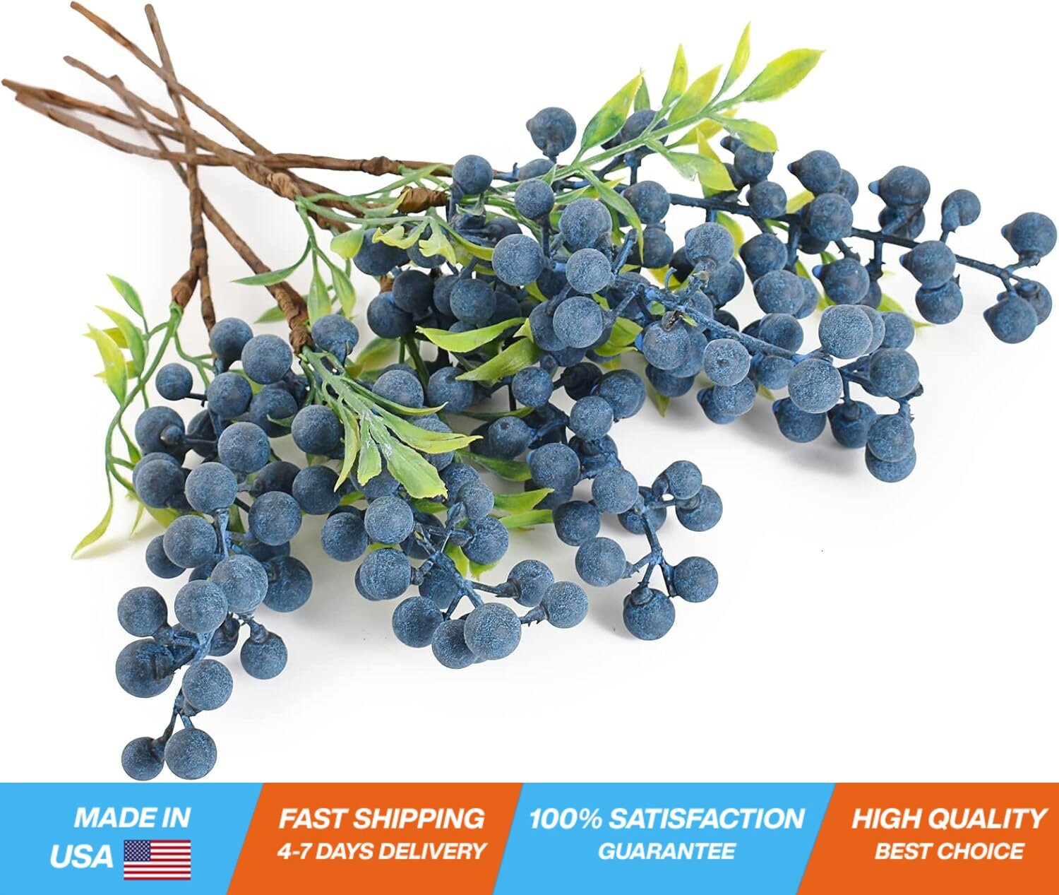 6 Pcs Lifelike Artificial Blueberry Stems for DIY Floral Crafts and Home Decor