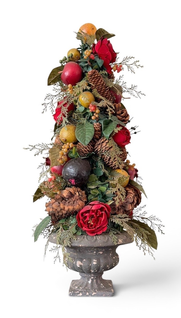 Large 26” European Style Holiday Urn Arrangement Pinecone Fruit Floral Cent. p