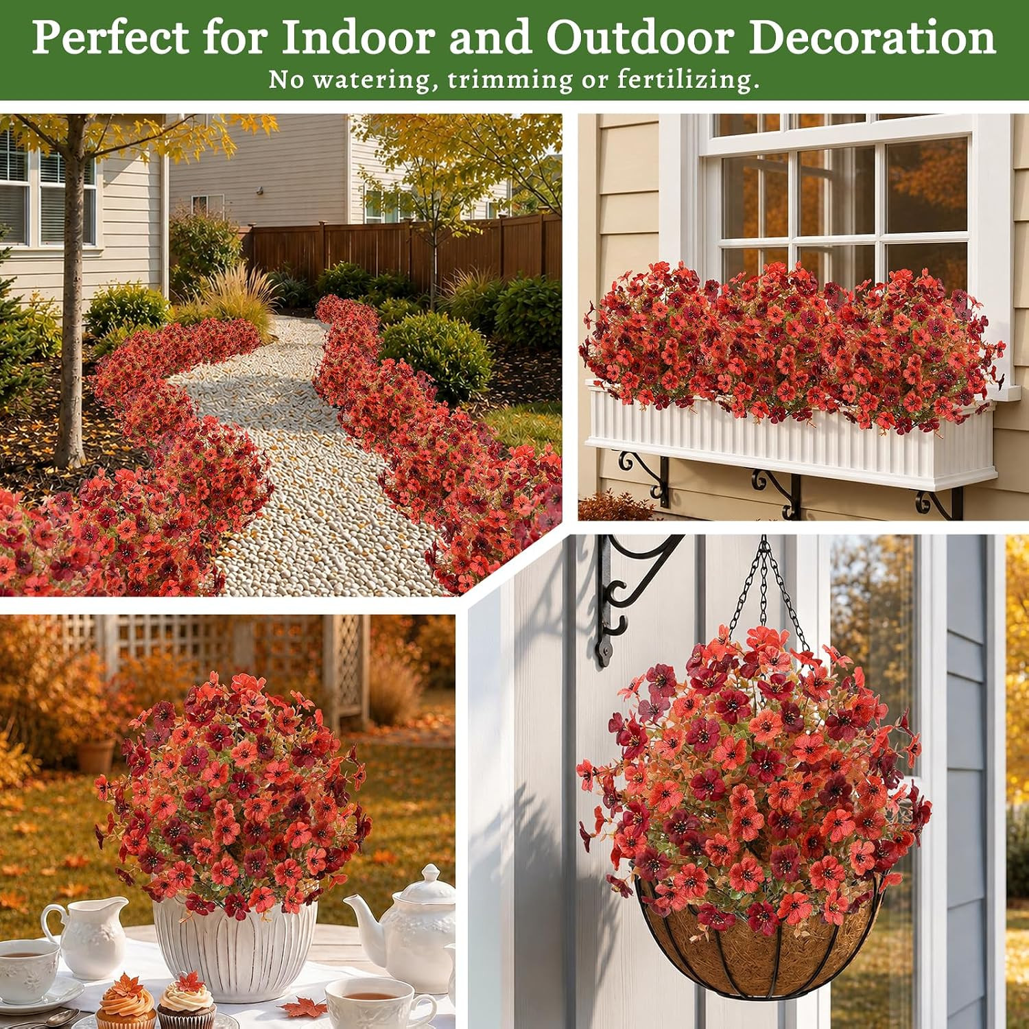 22″ UV Resistant Orange Claret Faux Flowers – 2 Pack, All-Weather Decor
