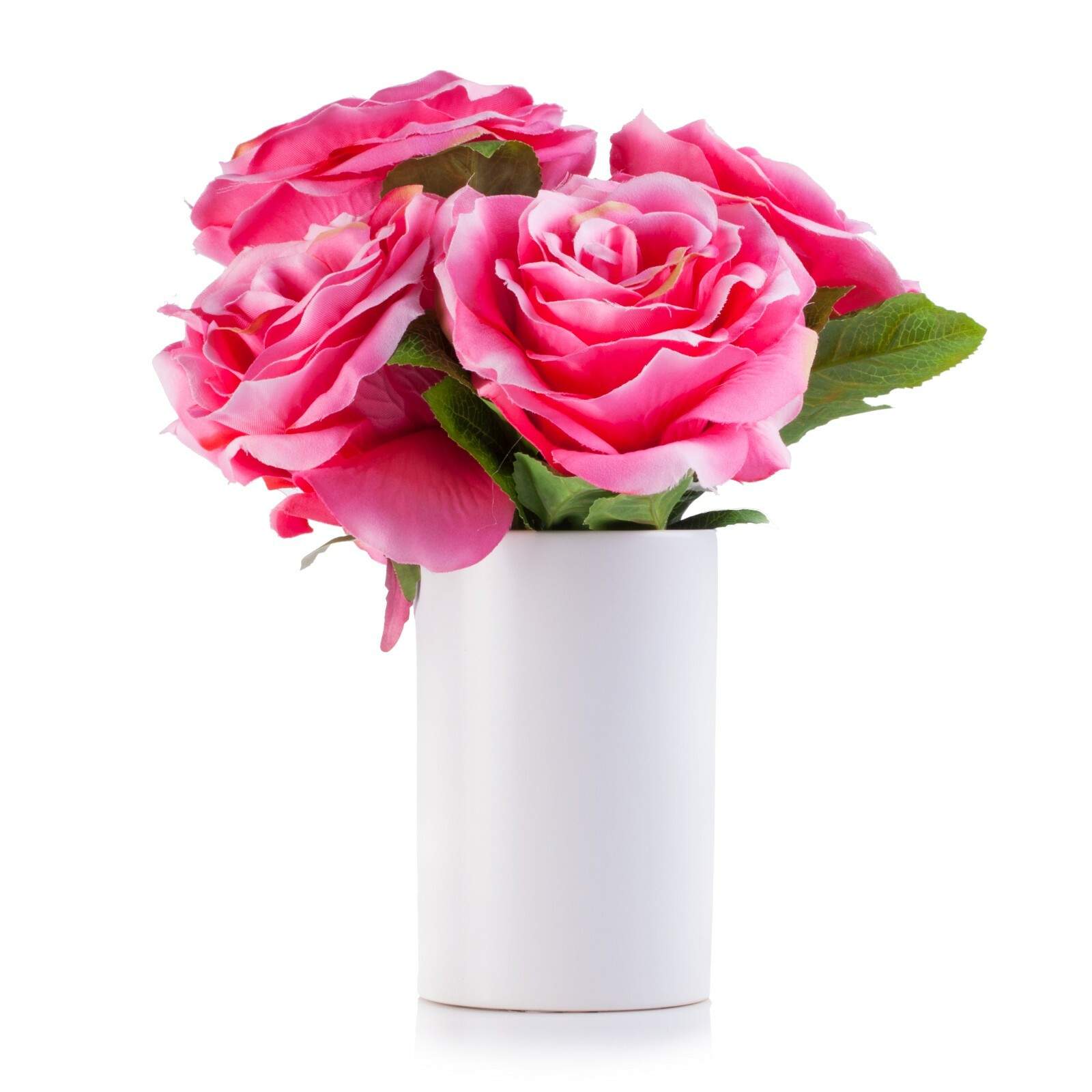 6 Heads Artificial Rose Velvet Flower Arrangement in Ceramic Vase and Faux Water