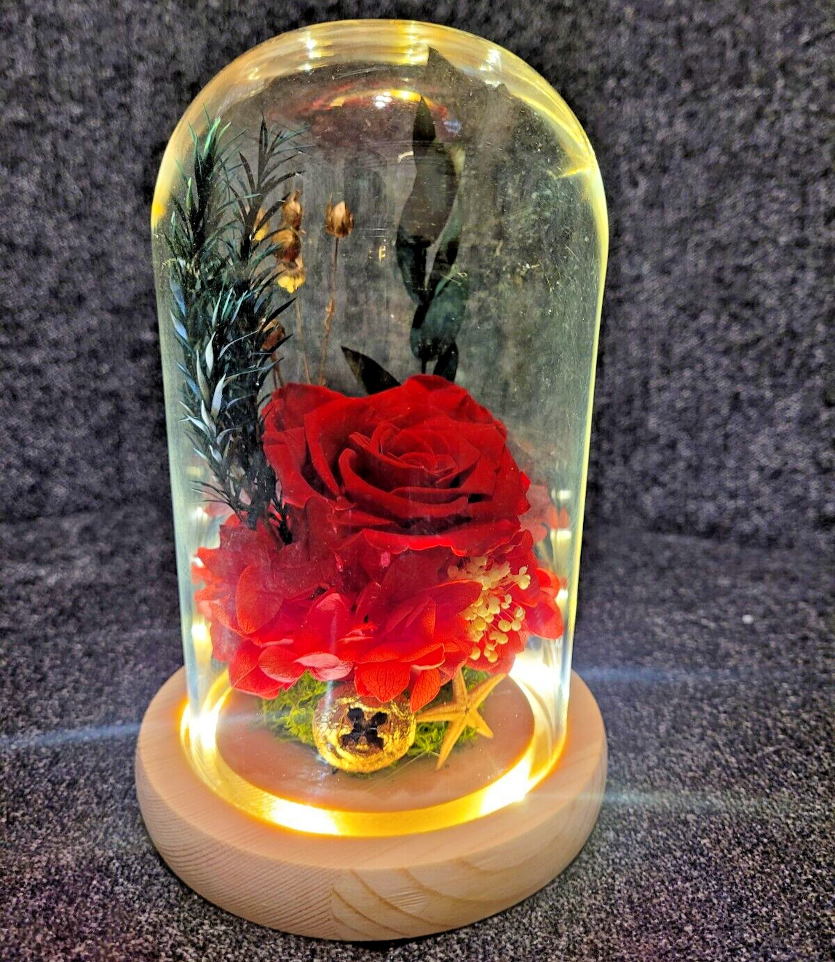 Flower Decoration Glass Cover Wooden Base Valentine’s Day Gift for Girlfriend’
