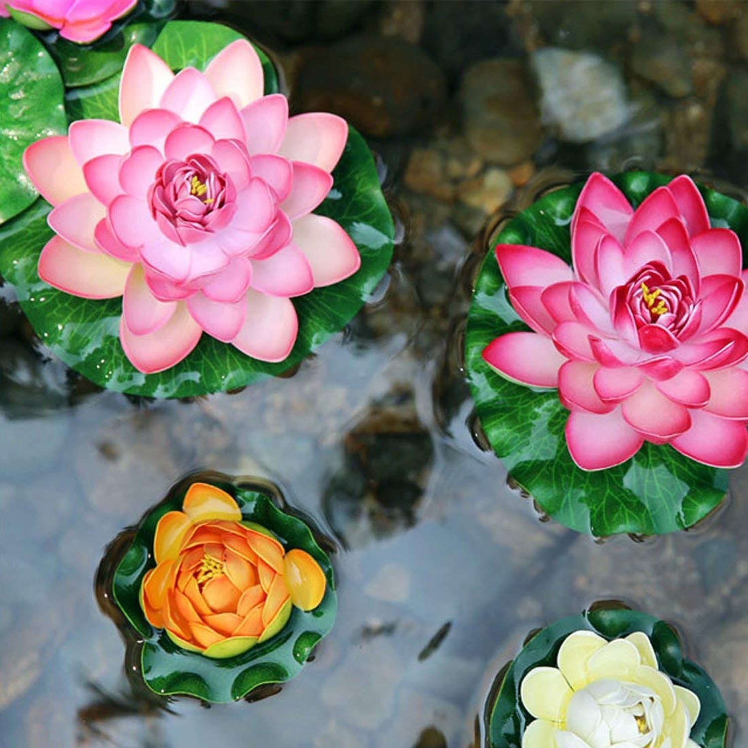 Artificial Floating Foam Lotus Flower Pond Decor Water Lily (6 Colors-2, Medi…