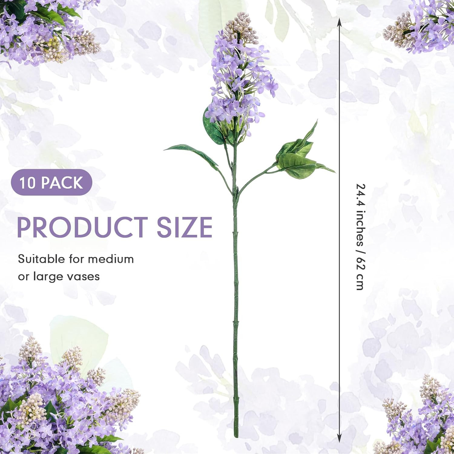 10 Pcs 24 Inch Artificial Lilac Flowers Silk Faux Floral Stems Home Decor Set