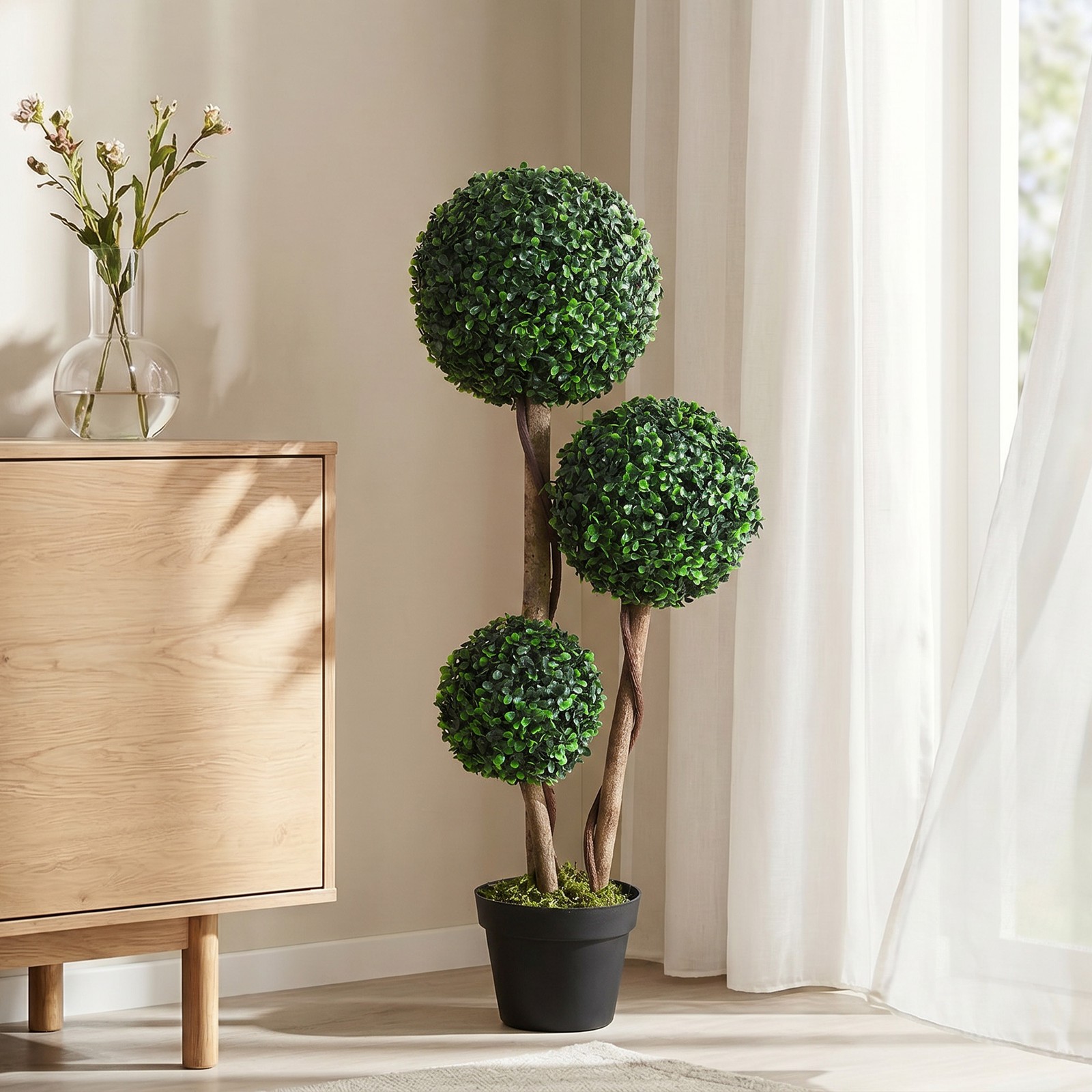 HOMCOM Artificial Tree Ball Boxwood Topiary for Indoor Outdoor, 35.5″