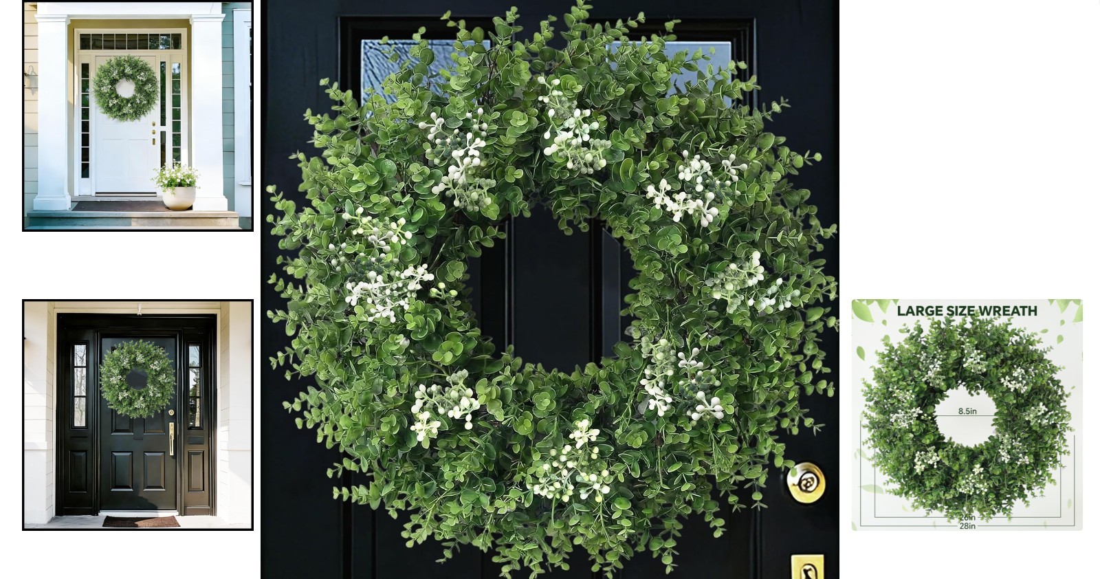 Large Green Boxwood Wreath for Front Door All Season Outdoor Indoor Home Decor