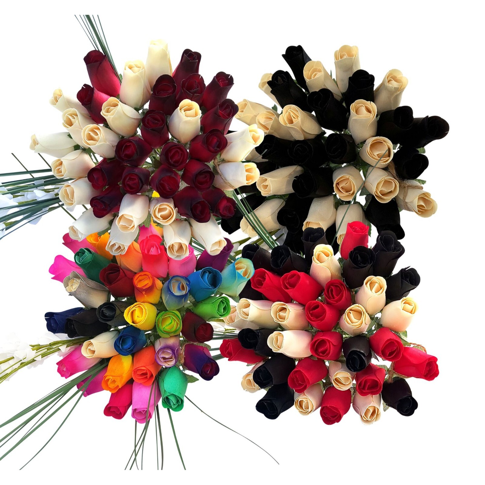 Red with Black Tips & White Flower Bouquet The Original Wooden Rose 1,2,3 Doz