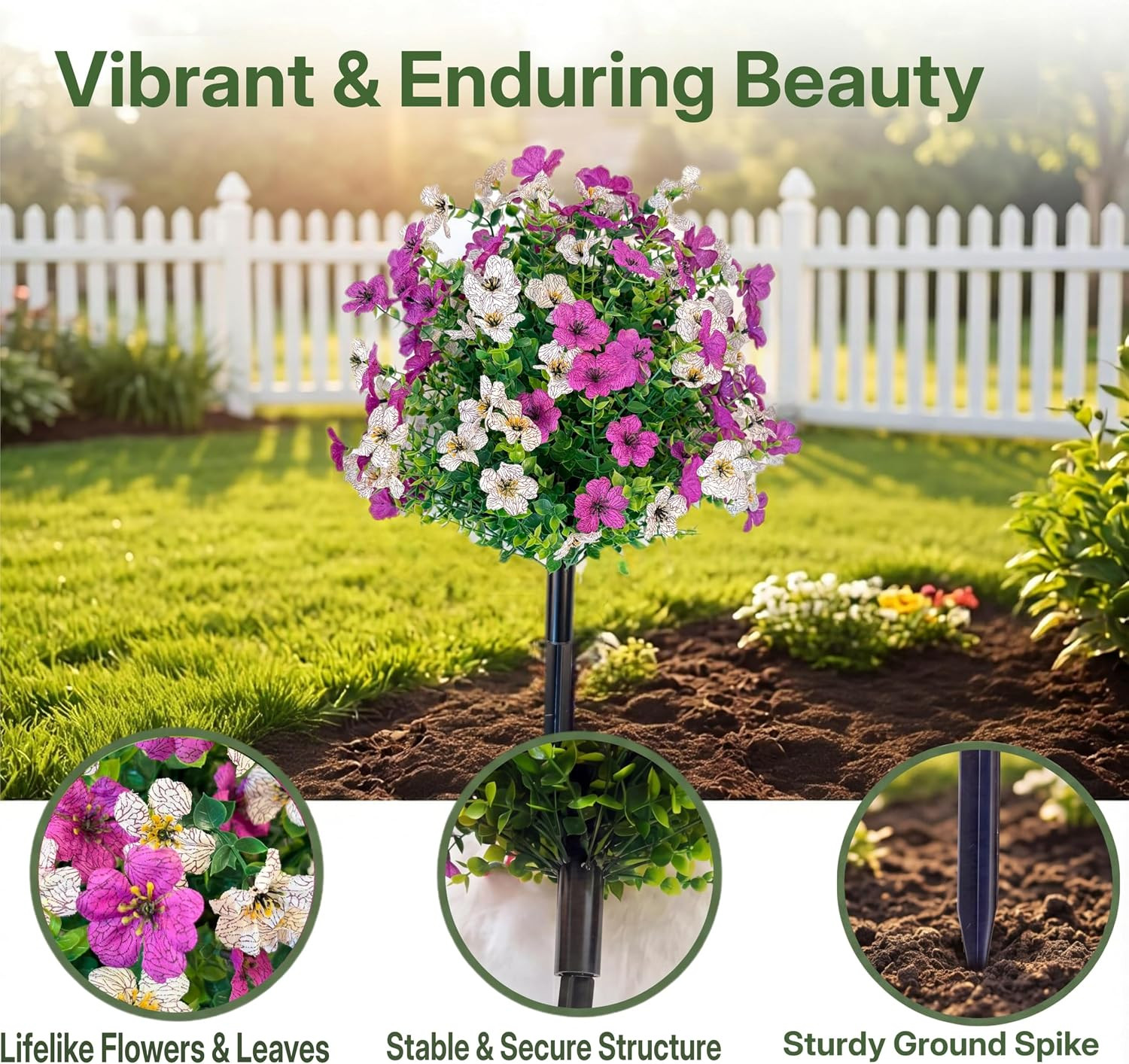 2 Pack 23.6″ UV Resistant Boxwood Ball Topiary with Violet Flowers for Outdoor D