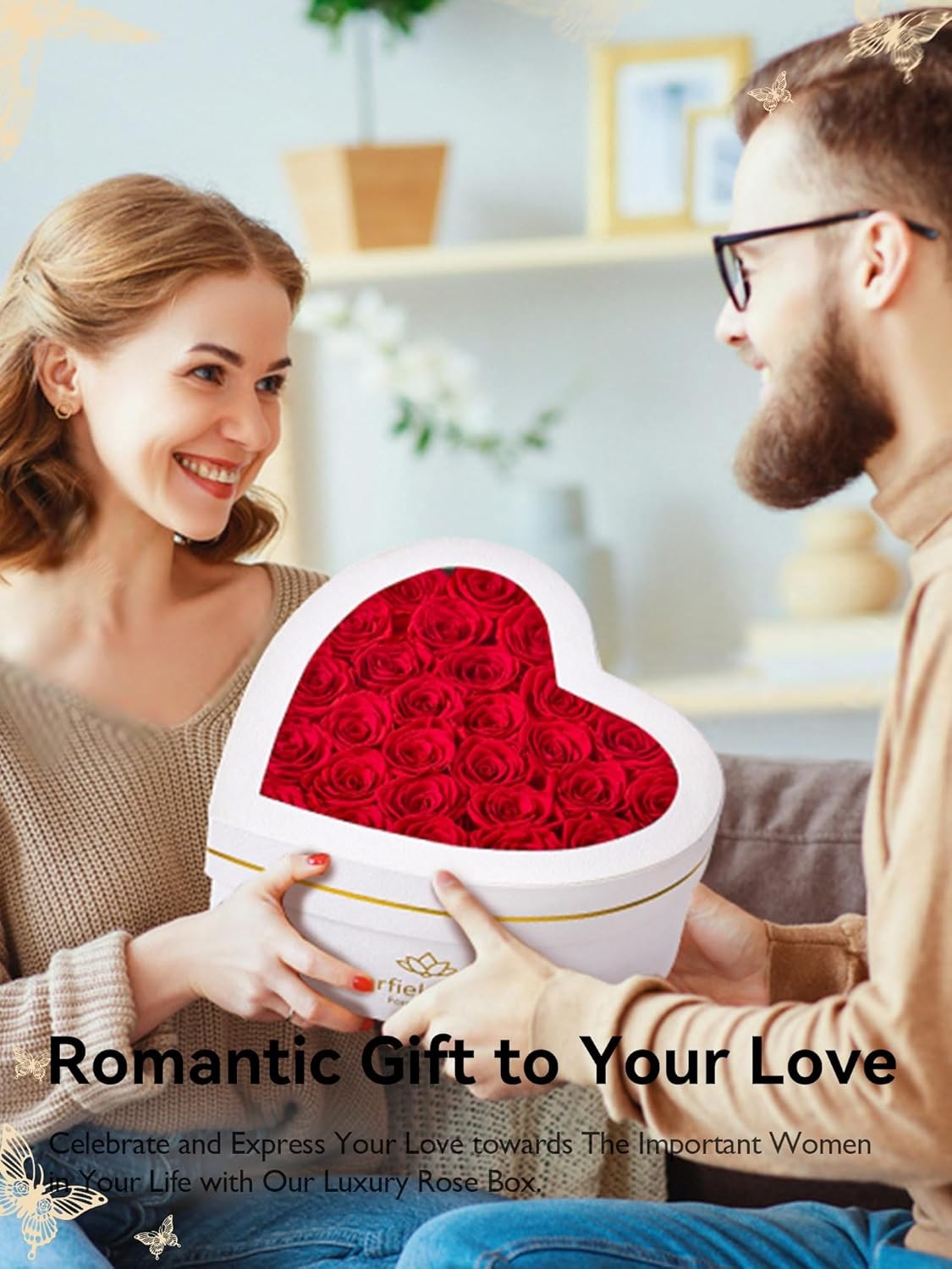 27-Piece Forever Flower Heart Shape Box – Preserved 27 Roses Red