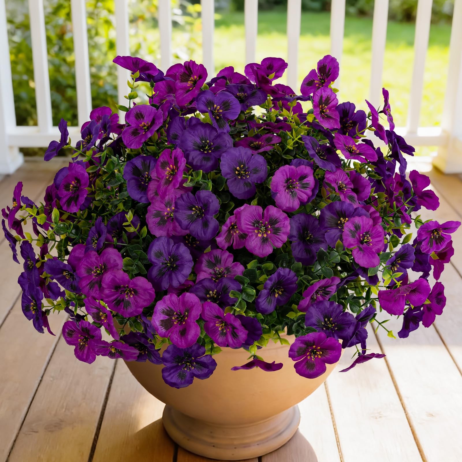 12 Piece Outdoor Artificial Flowers Fake Pansies -Two-Tone Faux Flowers per Stem