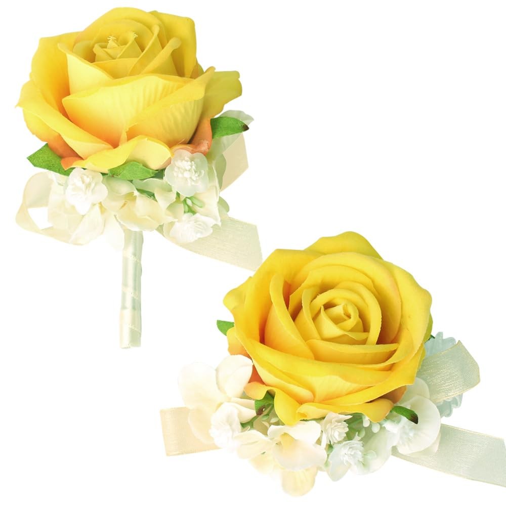 Yellow Rose Corsage Wristlet Boutonniere Set Artificial Flowers Prom 1 PCS