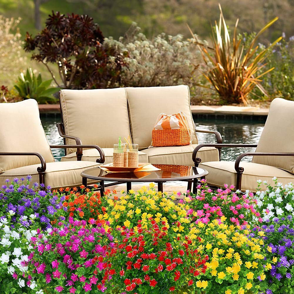 Artificial Flowers Fake Outdoor UV Resistant Boxwood Plants Shrubs 4 Pack, Fa…