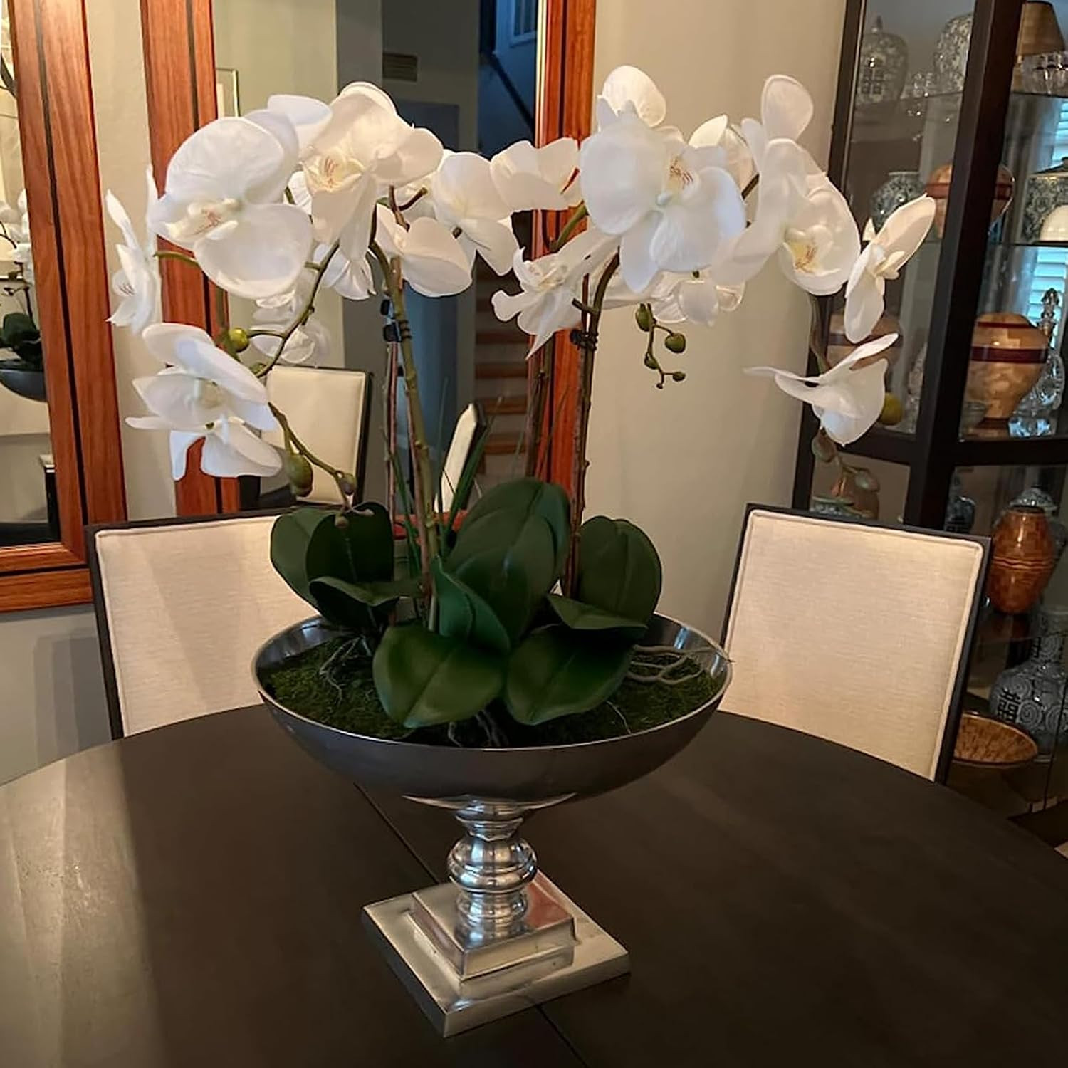 35″ Artificial Orchid Plant – 4 Pcs Real Touch Phalaenopsis Flowers for Home Dec