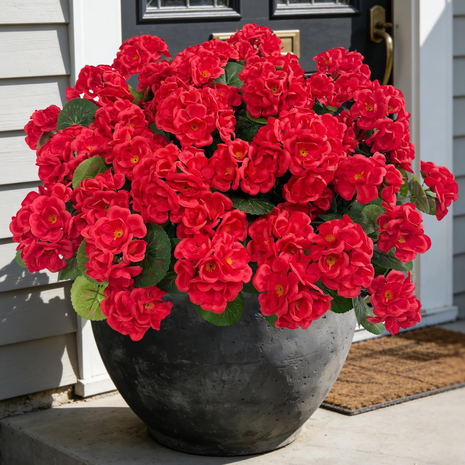 Artificial Geranium Flowers for Outdoors, Fake Silk Flowers UV Resistant Faux Ge