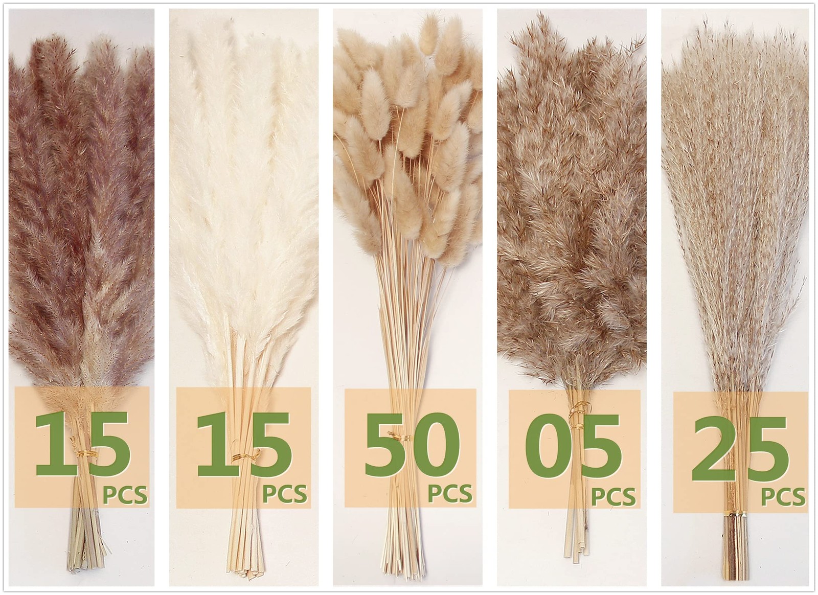 Natural Dried Pampas Grass Decor 110 PCS with White Bunny Tails Flowers