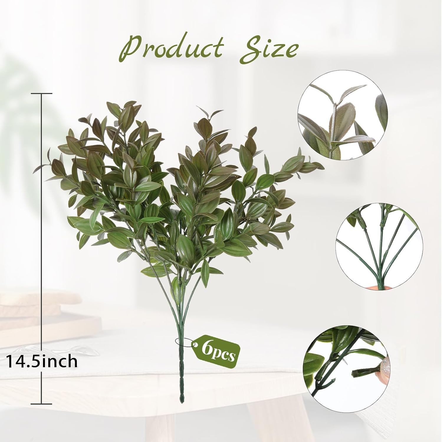 6 Bundles Artificial Greenery Stems, 14.5″ Fake Lucky Bamboo Leaves Faux Outd…