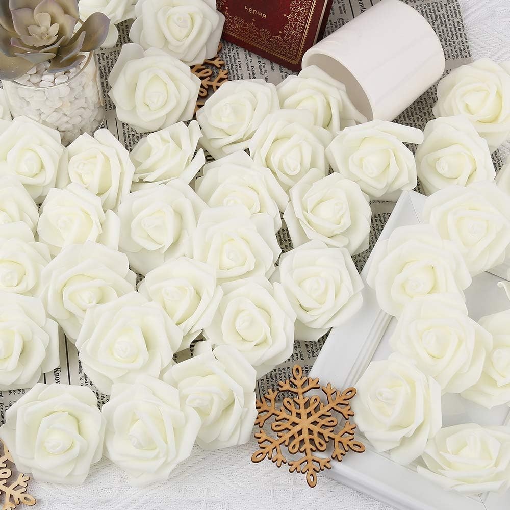 Artificial Rose Flowers Ivory Foam 100 Pcs Wedding Baby Shower Decor Party