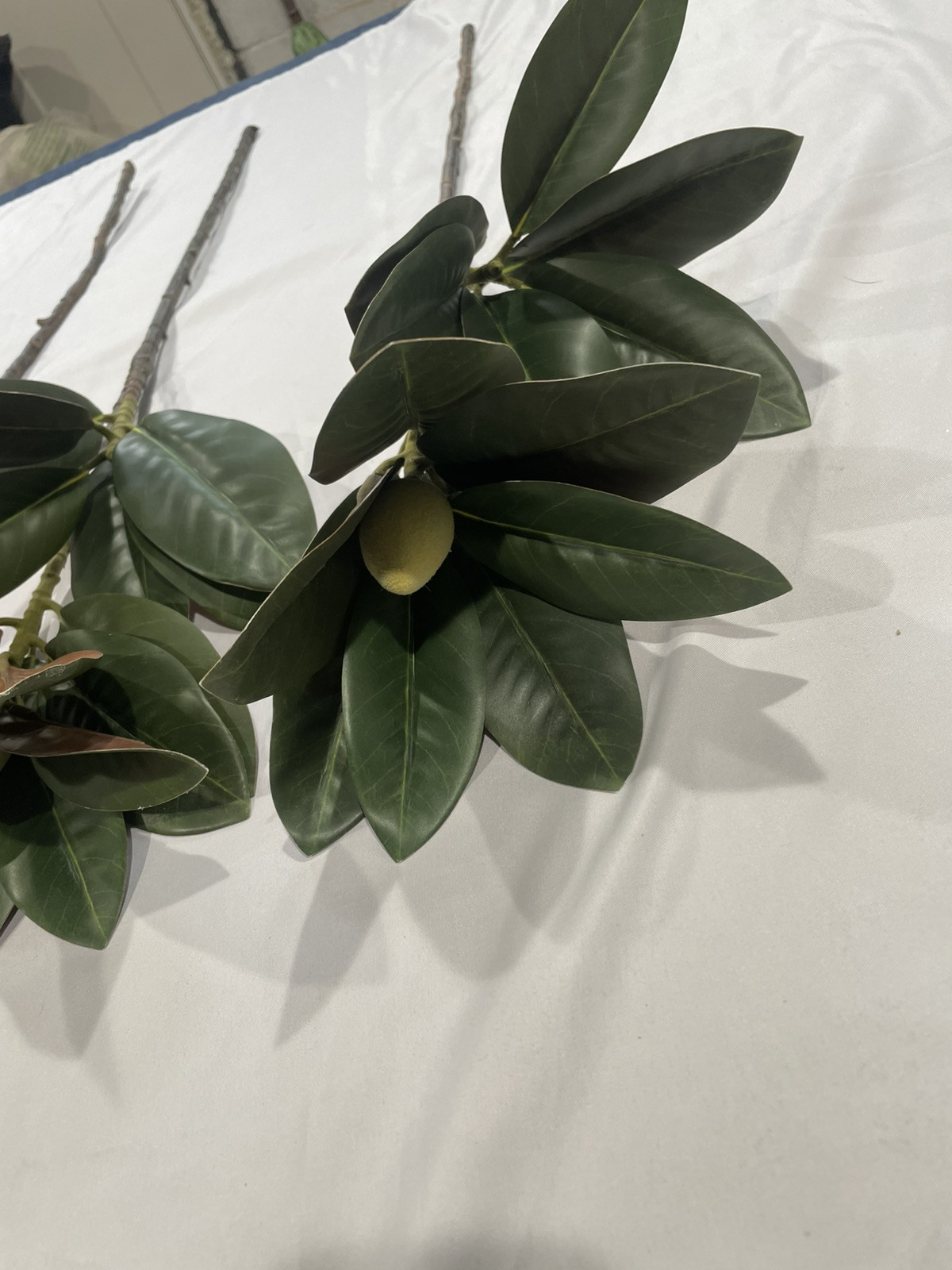 3 Pcs Magnolia Artificial Leaves Branches Faux Magnolia Leaf with Long Stems