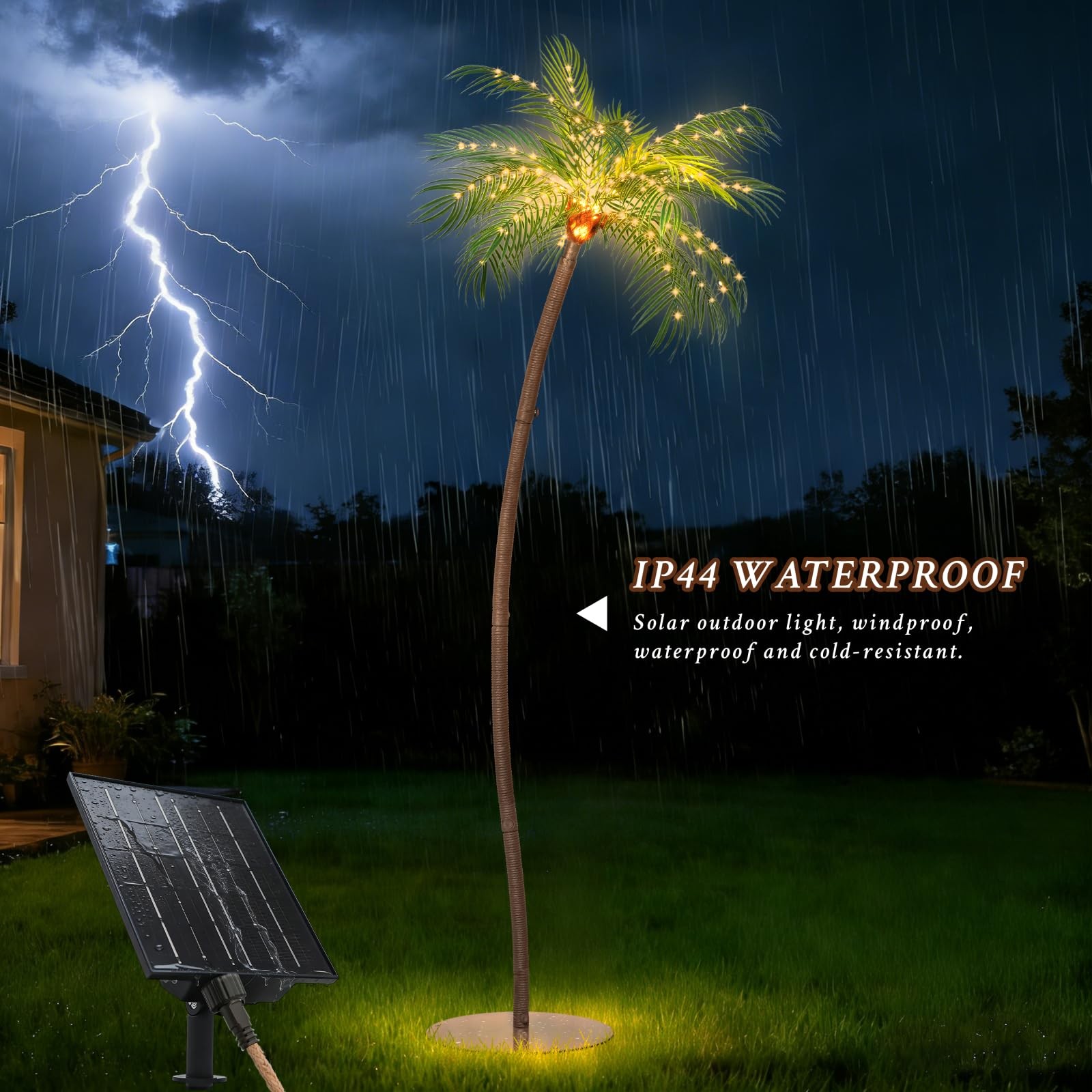 Solar-Powered Artificial Palm Tree 5.9FT with 200 LEDs, Artificial Tree Recha…