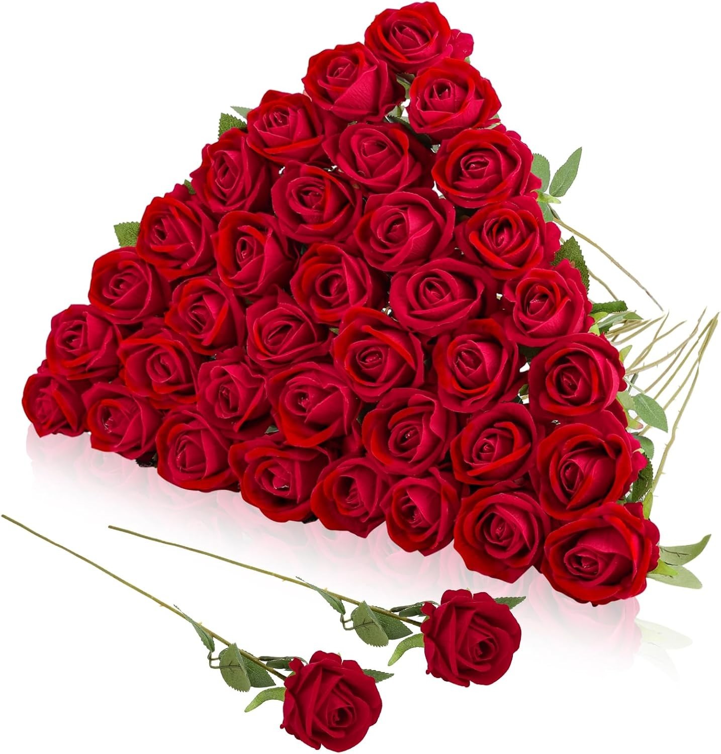 Realistic Red Rose Bouquet 36 Pcs Velvet Silk Flowers for Event Centerpieces