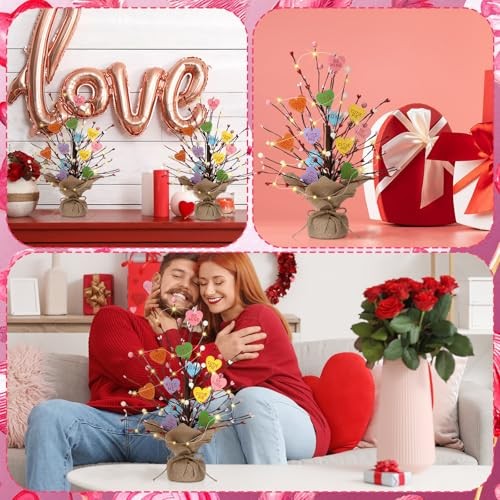 Lighted Valentine’s Day Heart Candy Conversation Tree Tabletop Decorations