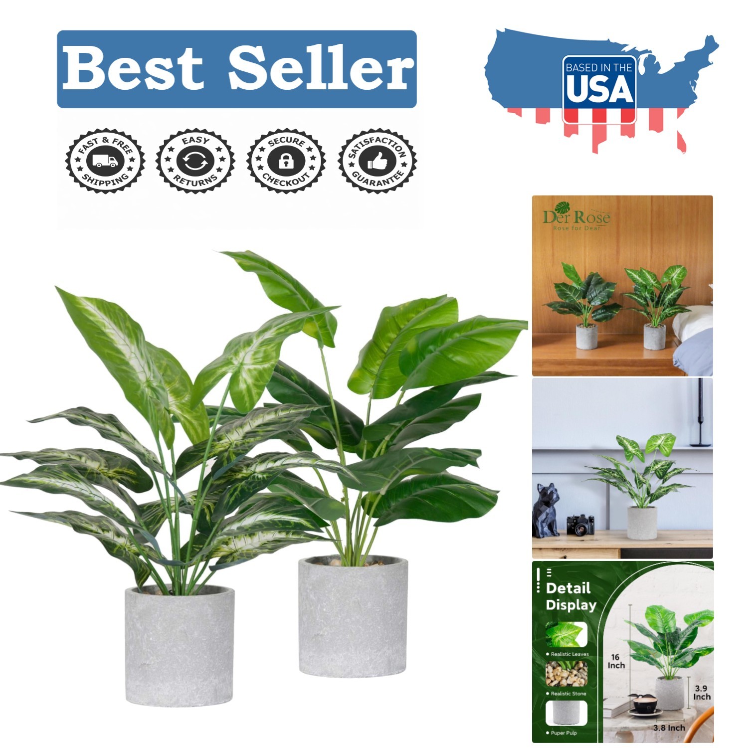 Ceramic Potted 2 Pack Artificial Plants for Vibrant Indoor Office & Home Style