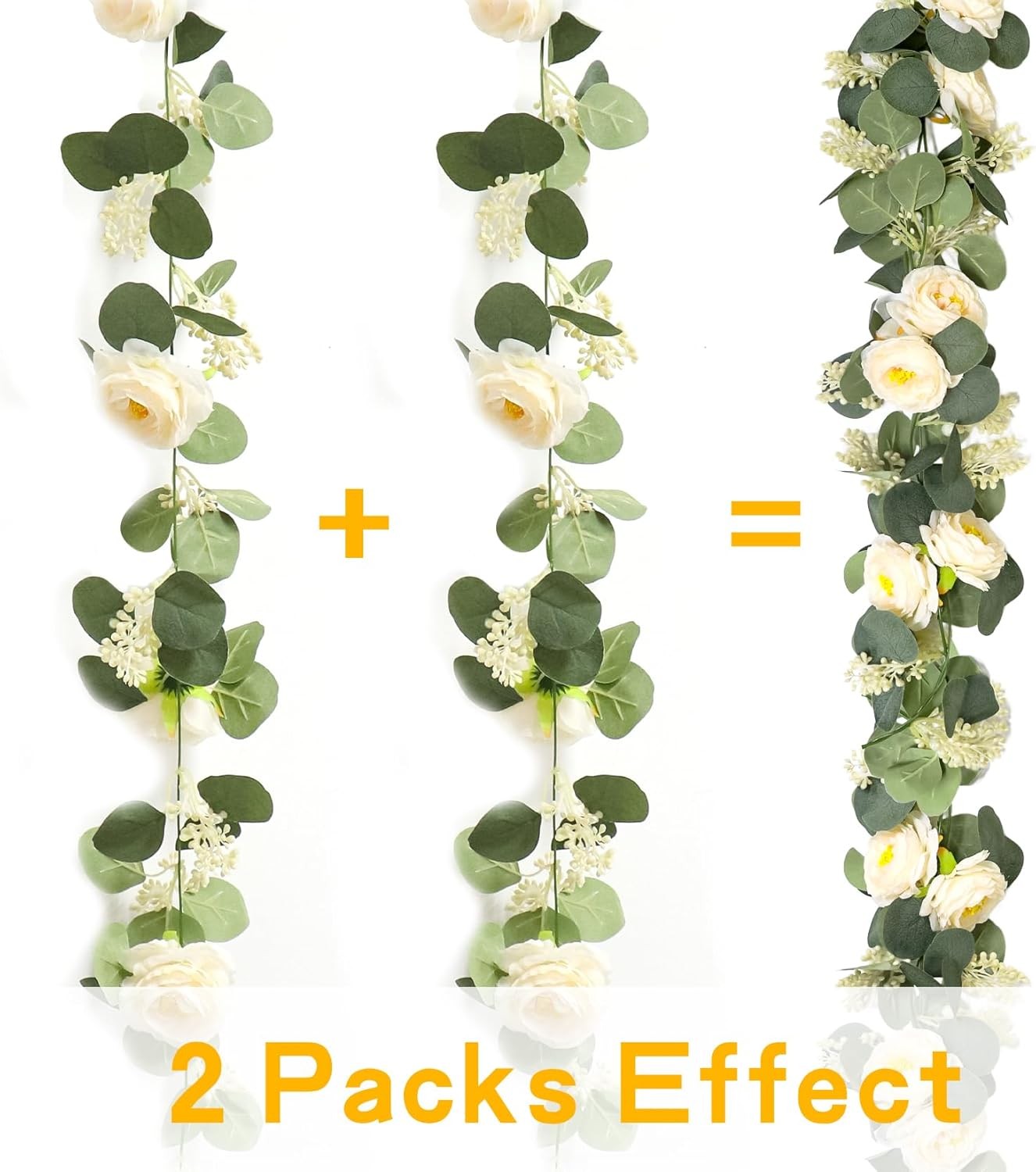 2 Packs Eucalyptus Garland W/ Flowers 6.56ft Artificial Flower Greenery Garlands