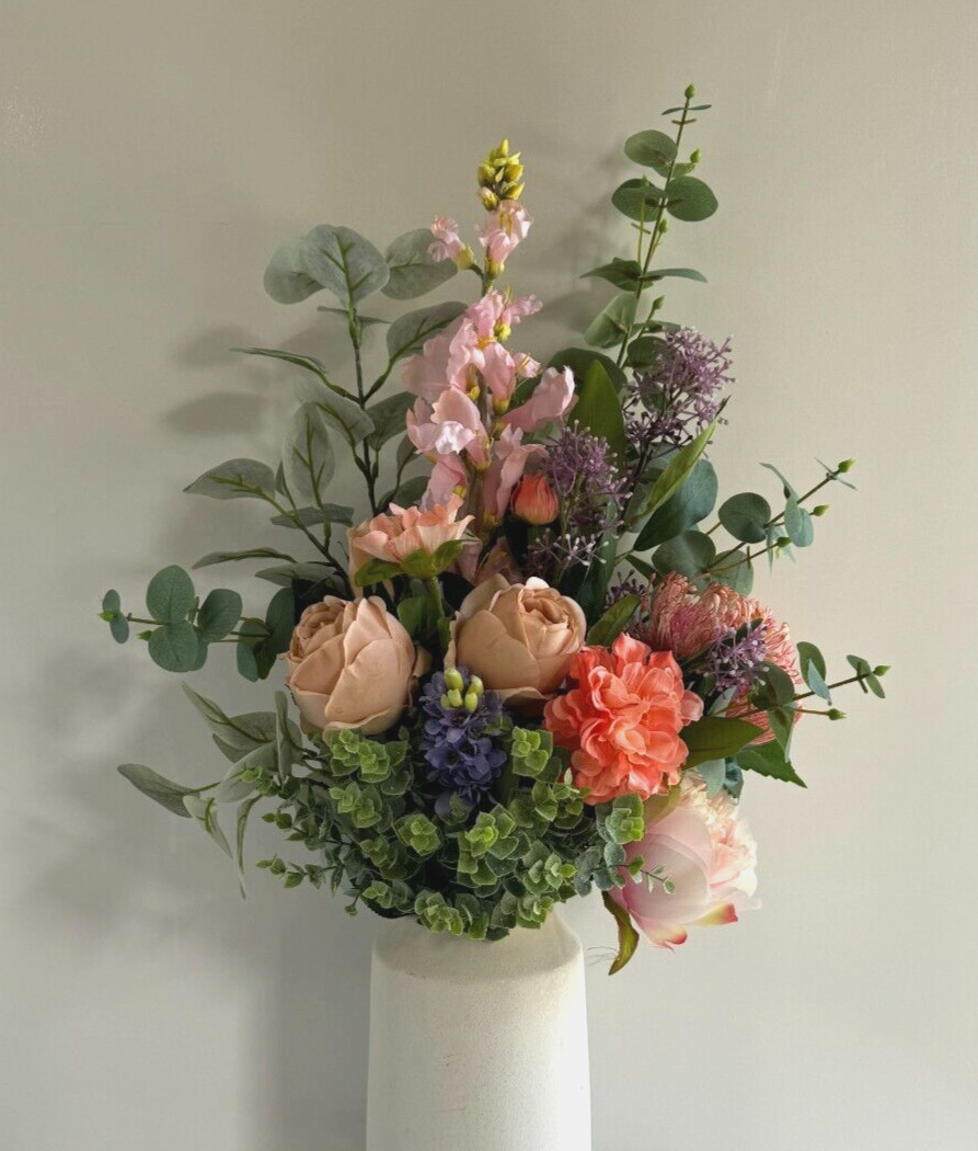 Flower Arrangement Real Touch Roses Eucalyptus Zinnia Floral Bouquet Flowers