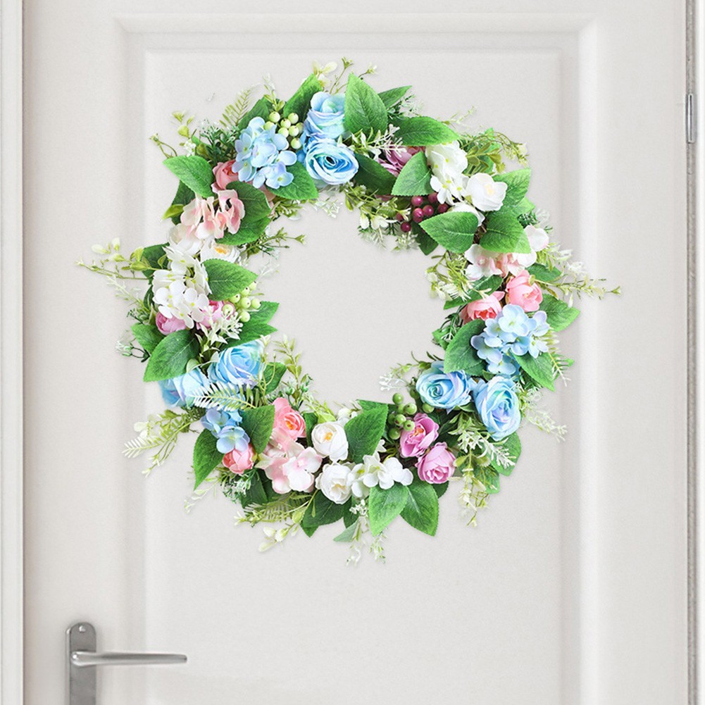 35x35cm Green Wreath Artificial Lifelike Foliage for Indoor Outdoor Year Round