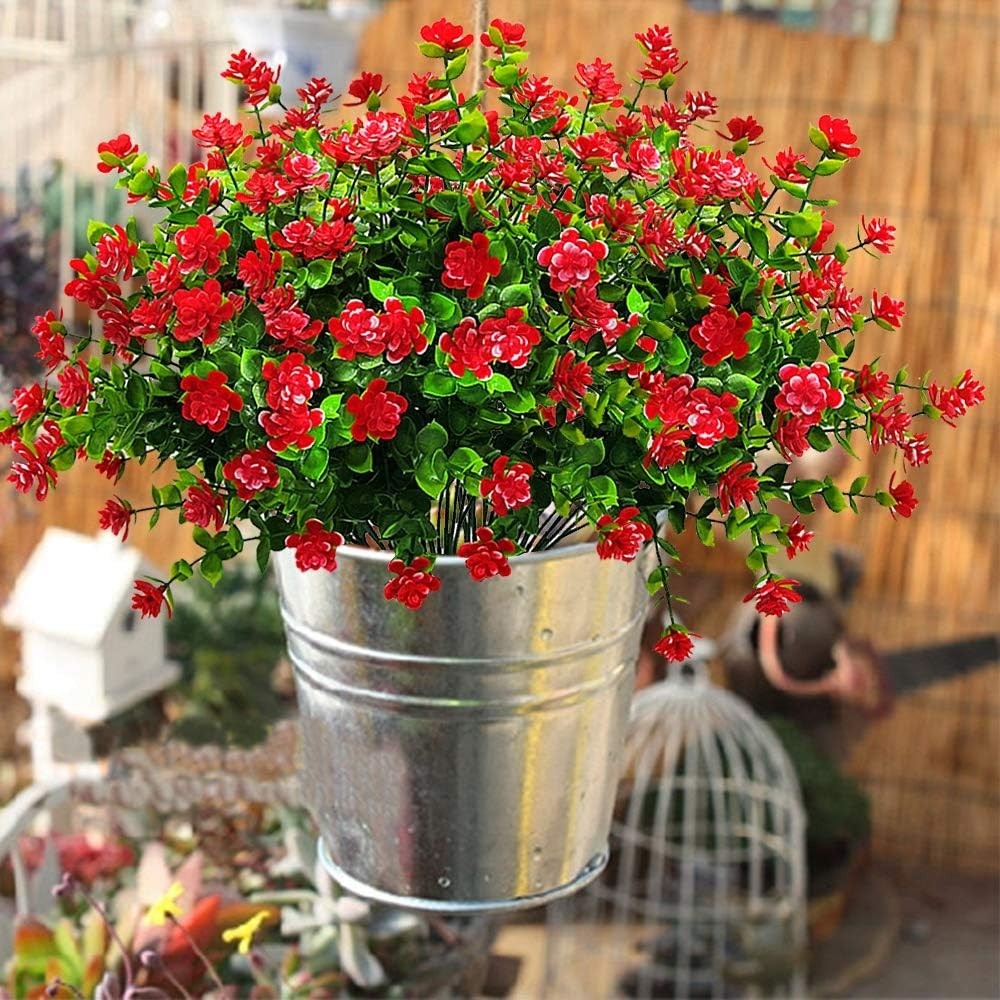 Vibrant 10 Bundles of Red-Eucalyptus Artificial Shrubs – Indoor & Outdoor Decor