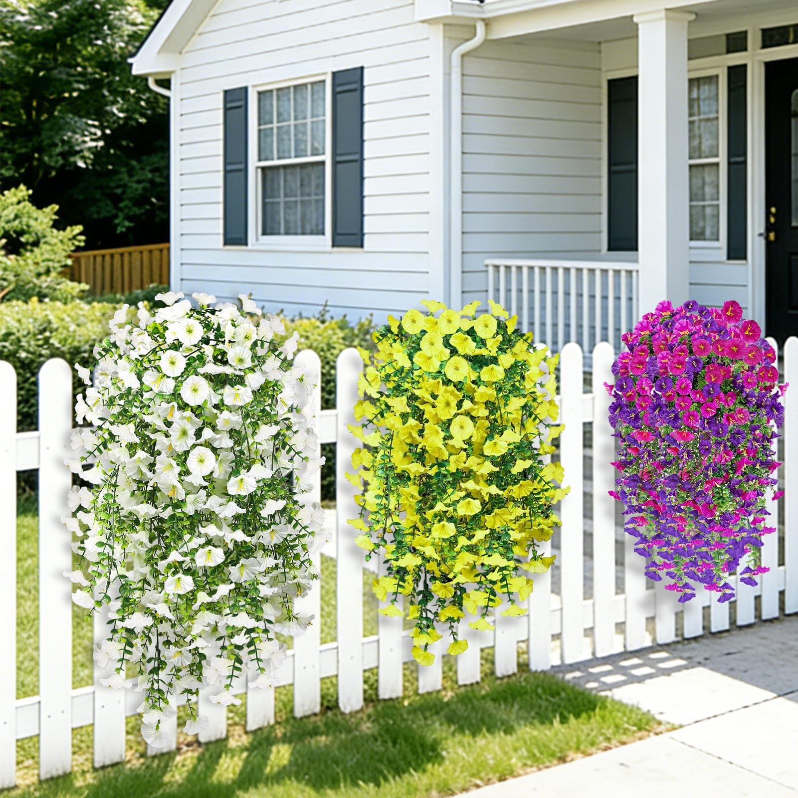 Artificial Hanging Flowers for Outdoors, 2 PCS 300 Blooms UV Resistant Mornin…