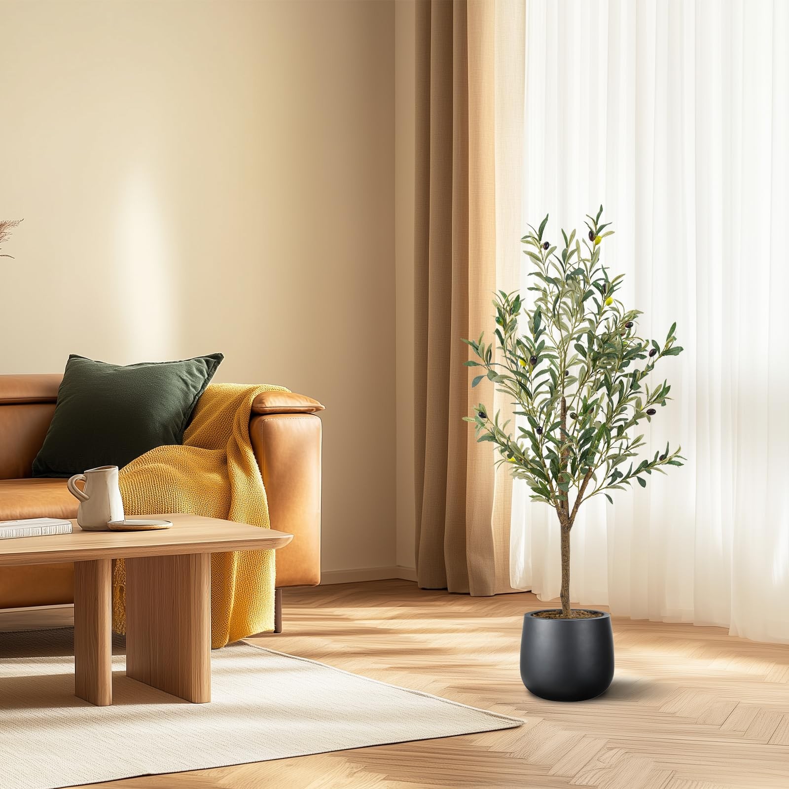 1 PCS 4FT Tall Artificial Fake Olive Tree Faux Silk Indoor Potted Plant Moss