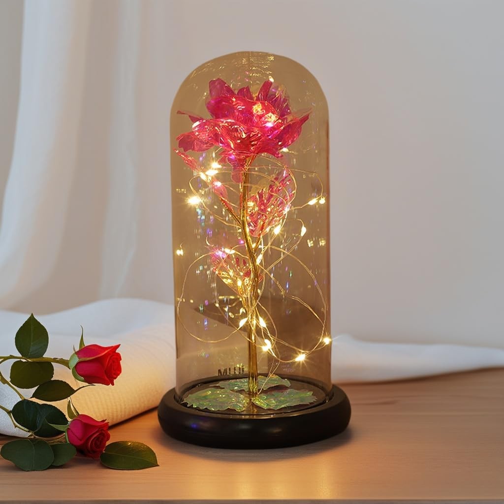 Eternal Glass Rose in Display Dome | Glass Flower with Colorful Base, A Perfe…