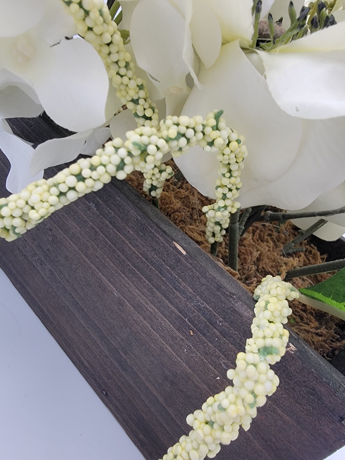 Faux Flowers Cream Peonies, Hydrangeas, Roses Ivy, Wood Box