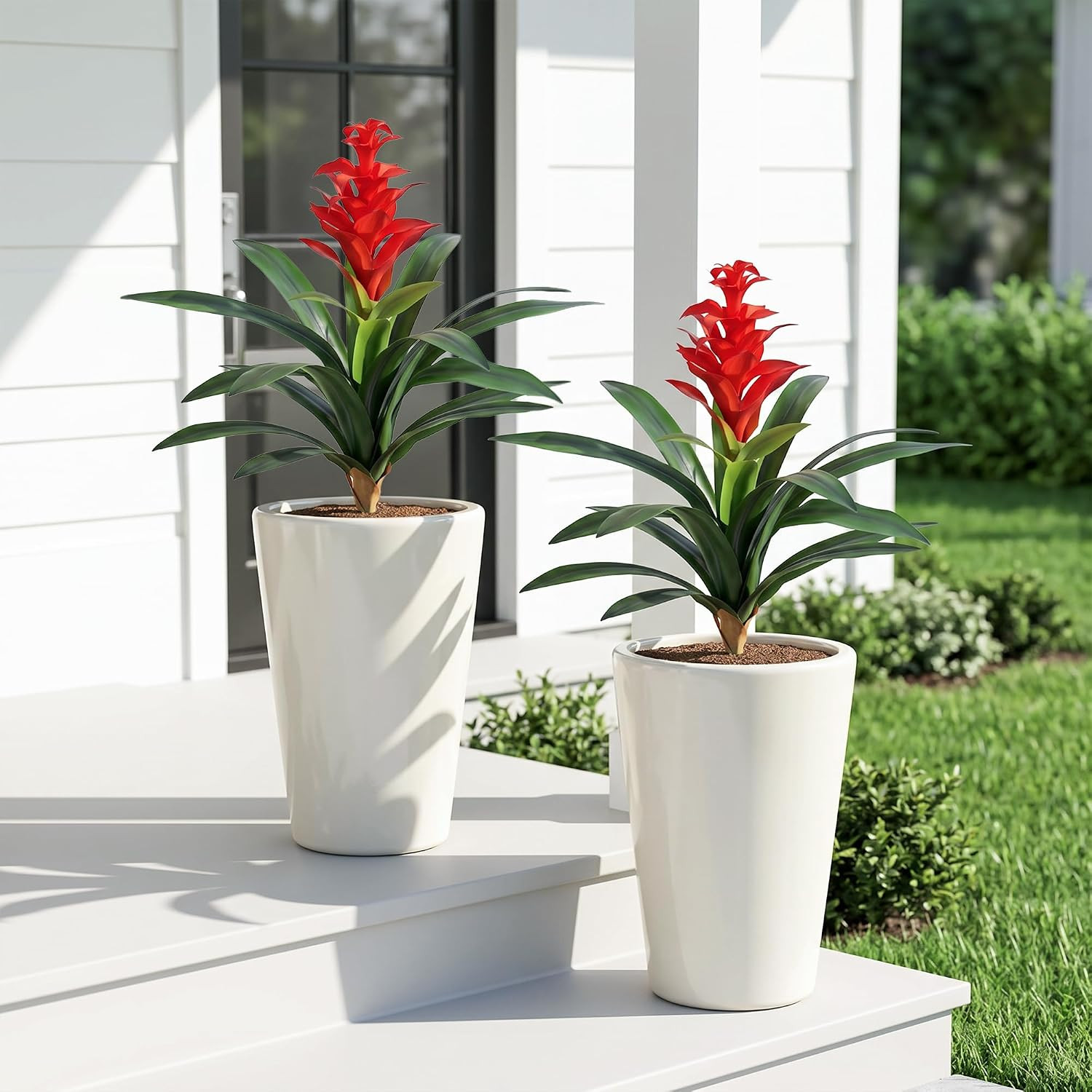 UV Resistant Bromeliad Artificial Flowers, 2 Pcs for Outdoor & Indoor Decor