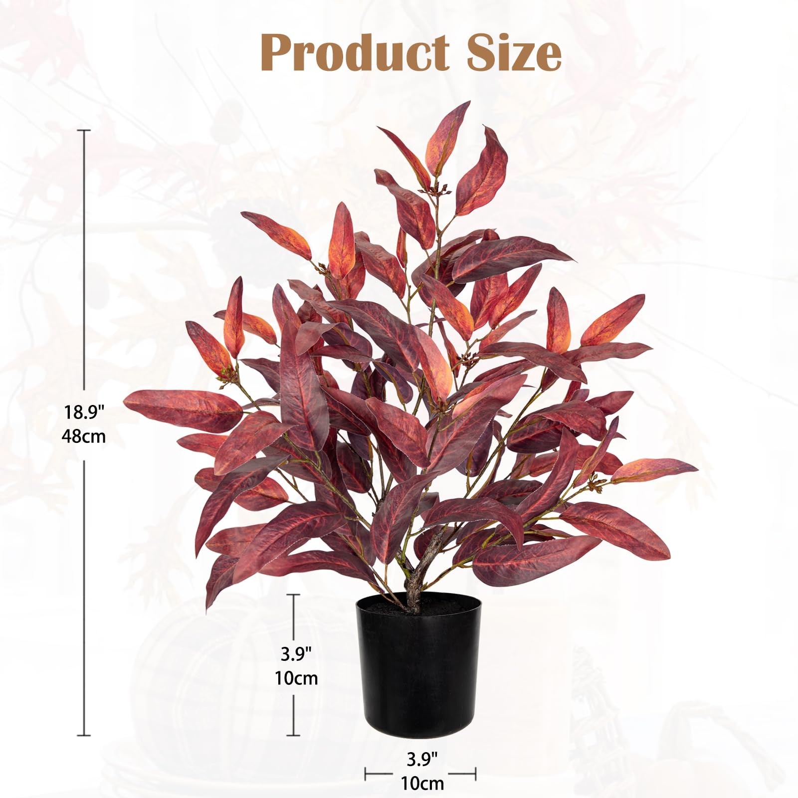 Fall Burgundy Artificial Potted Plant Black Pot 18.9 Inch Faux Eucalyptus