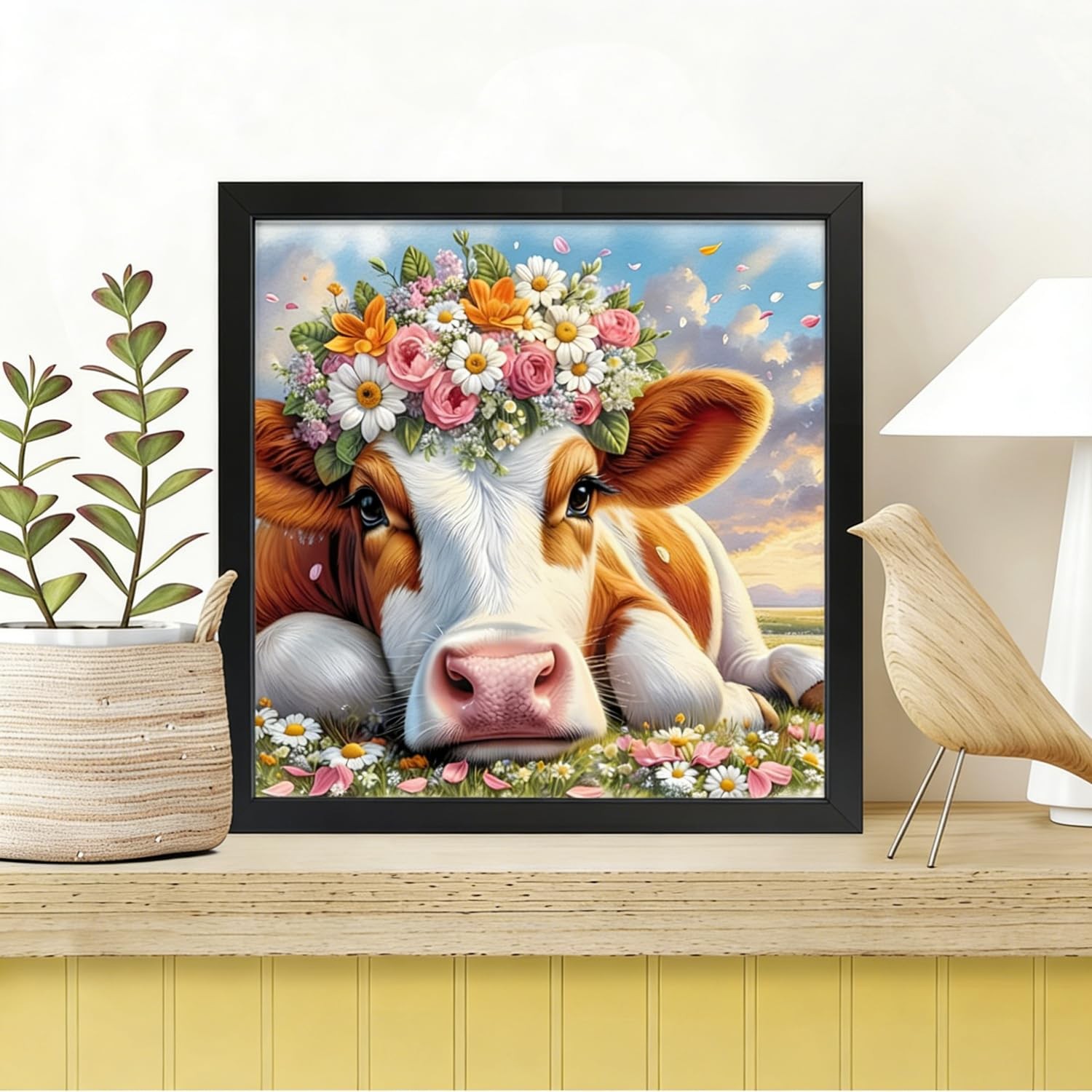 Miairivy Cow with Flower Wreath 5D Diamond 13.8 inches x inches, GL004