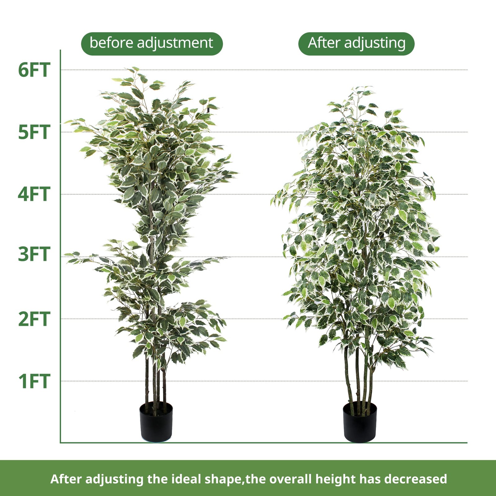 6 FT Artificial Ficus Tree 600 Leaves Faux Plants Indoor Tall with Black Pot …