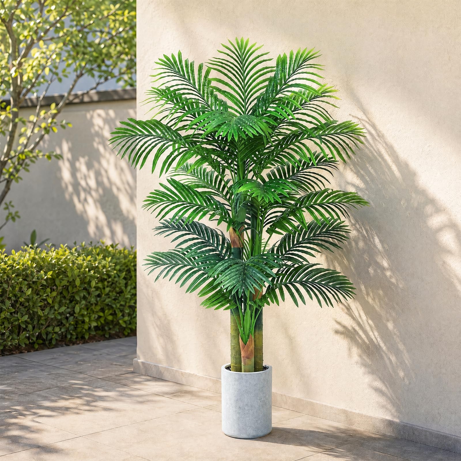 5FT Artificial Golden Cane Palm Tree, UV Resistant Faux Palm Plant with Reali…