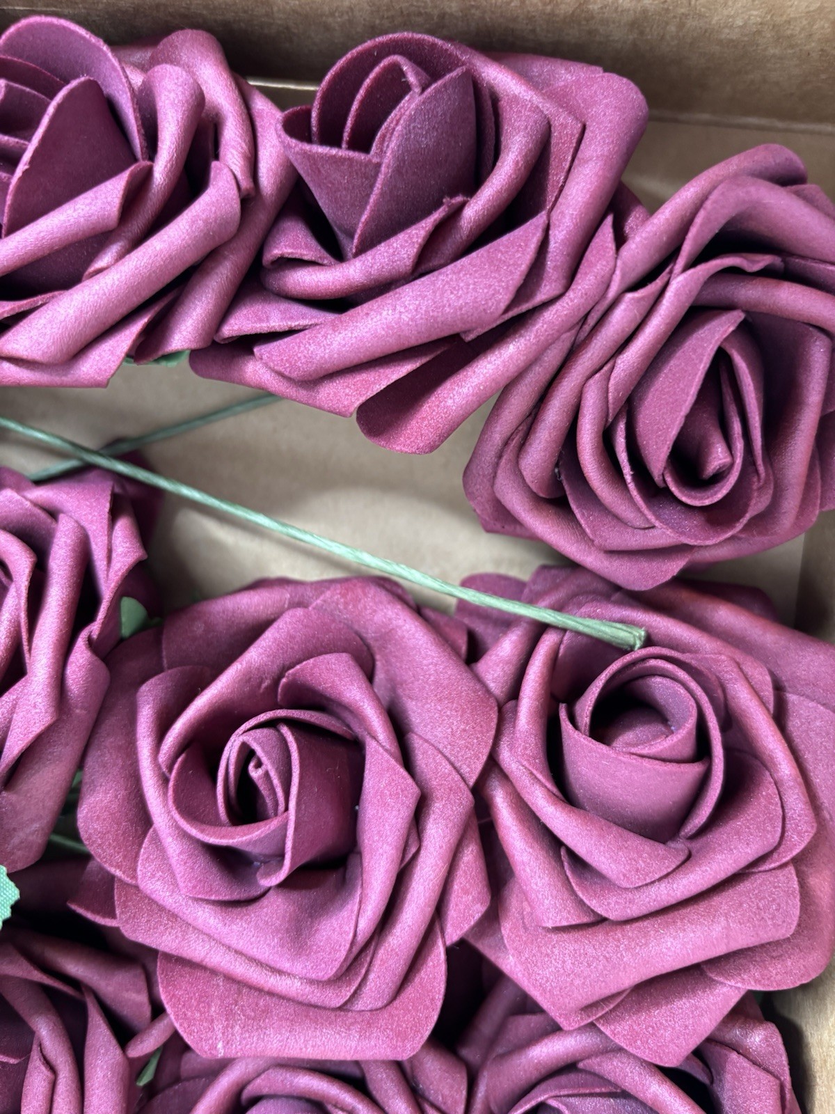 Artificial Flowers Real Look Burgundy Foam Roses 16 stems & 7 Greenery