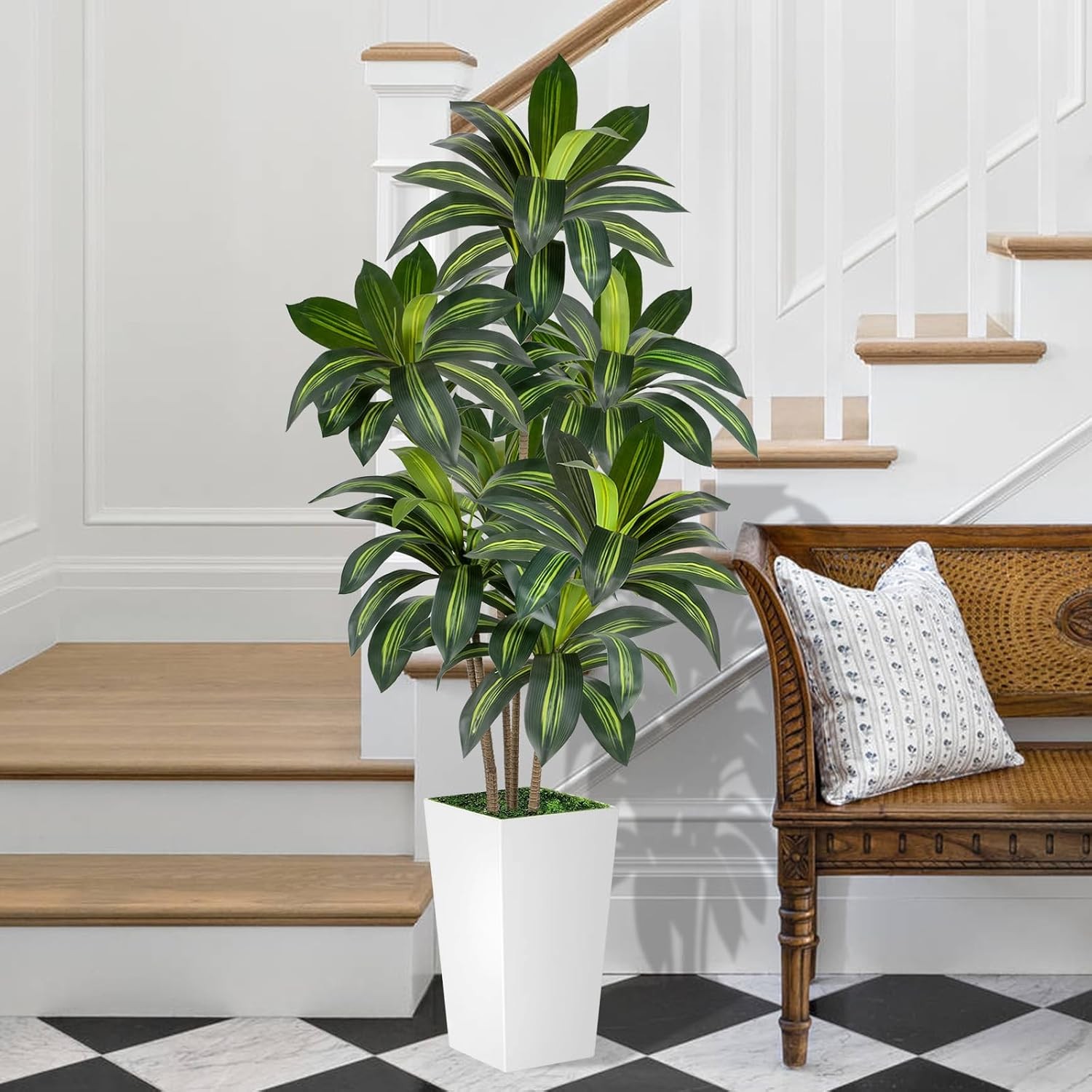 Dracaena Tree 6FT Artificial 72in Tall Faux Dracaena Tree with 15.7 White
